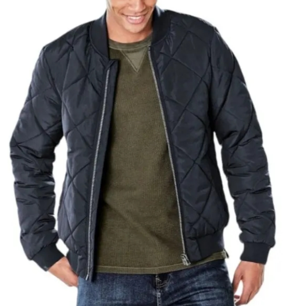 Garmily Bomber Flight Jacket Med Quilted Vegan PU Leather Zip Black Pockets NWT